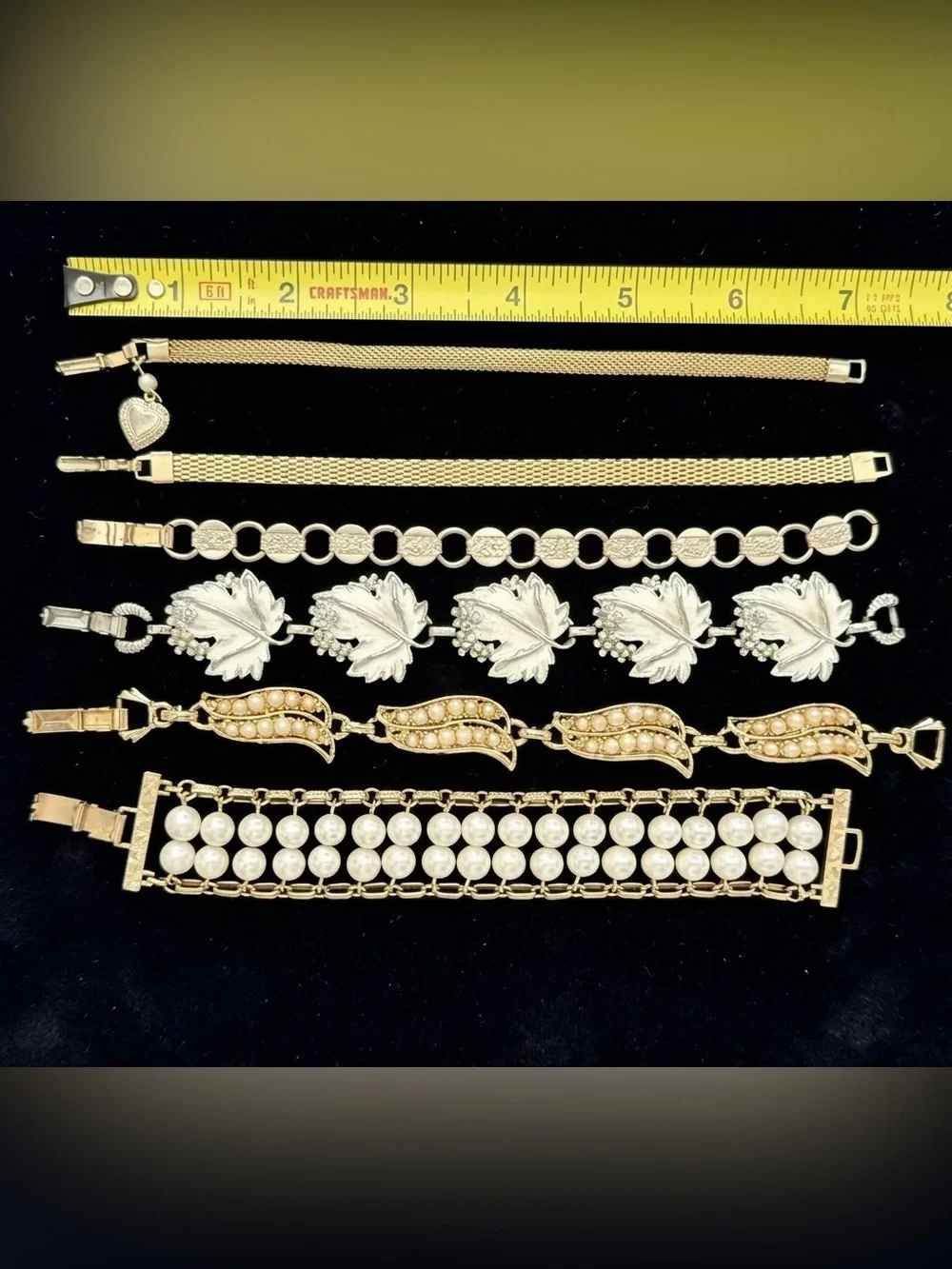 Vintage Sarah Coventry Bracelet Lot of 6 – Silver & Gold Tone Faux Pearl Leaf Me